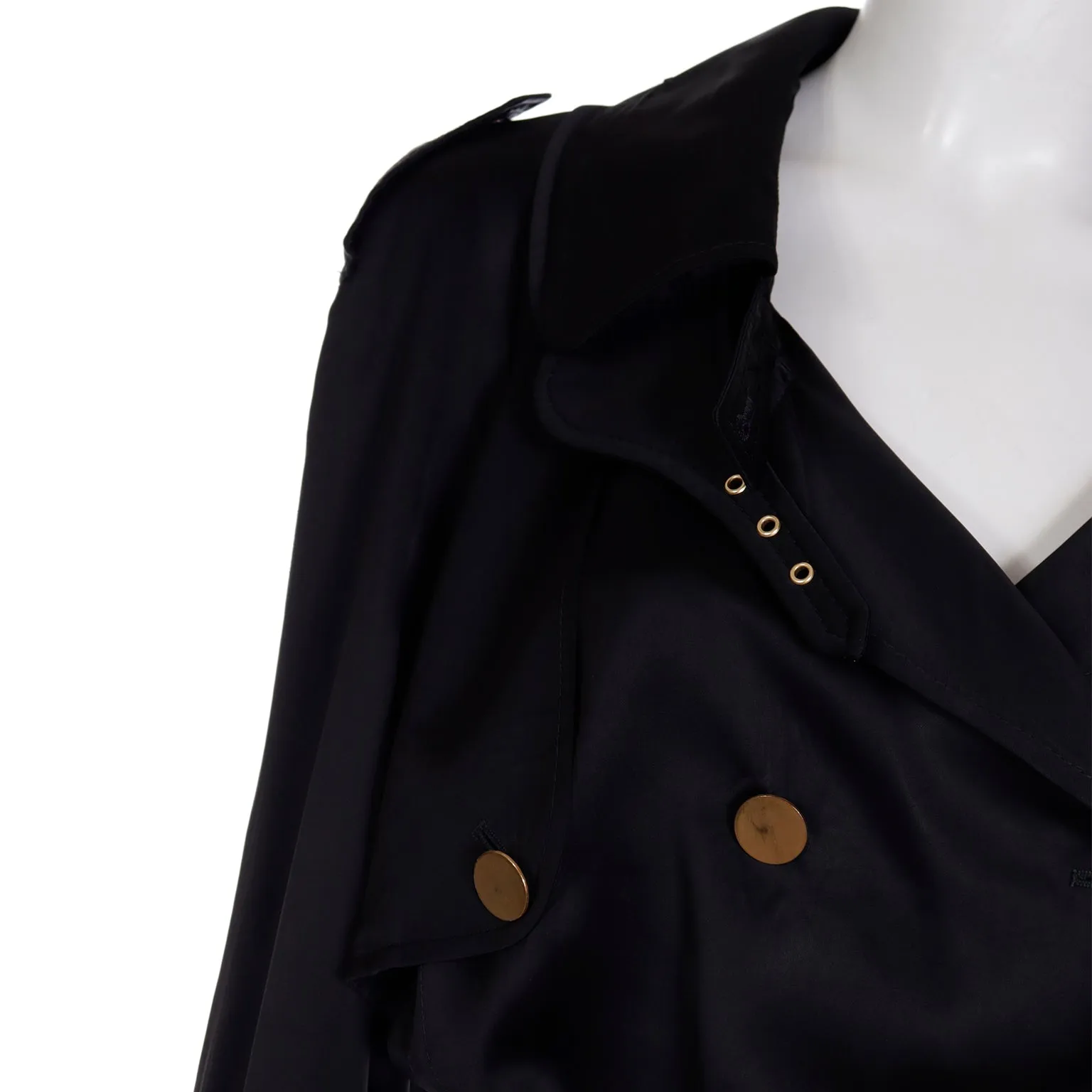 2000s Dolce & Gabbana Black Satin Cropped Trench Jacket w Belt