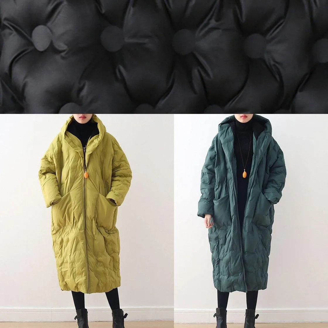 2021 Blackish Green Warm Down Coat Oversize Overcoat