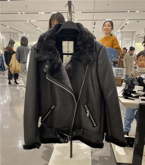 2023 Fall Winter womens Coat extra thick warm and extra thick lamb feather rider jacket