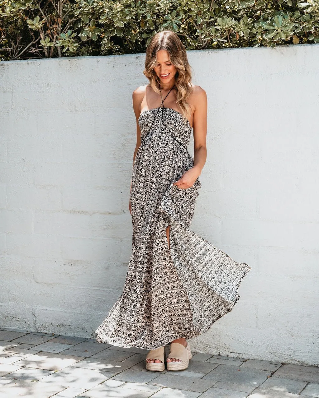 Black Print Halter Maxi Dress - FINAL SALE