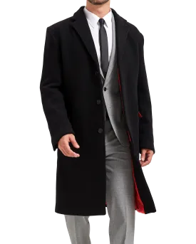 Black Wool Cashmere Bond Overcoat Red Lining