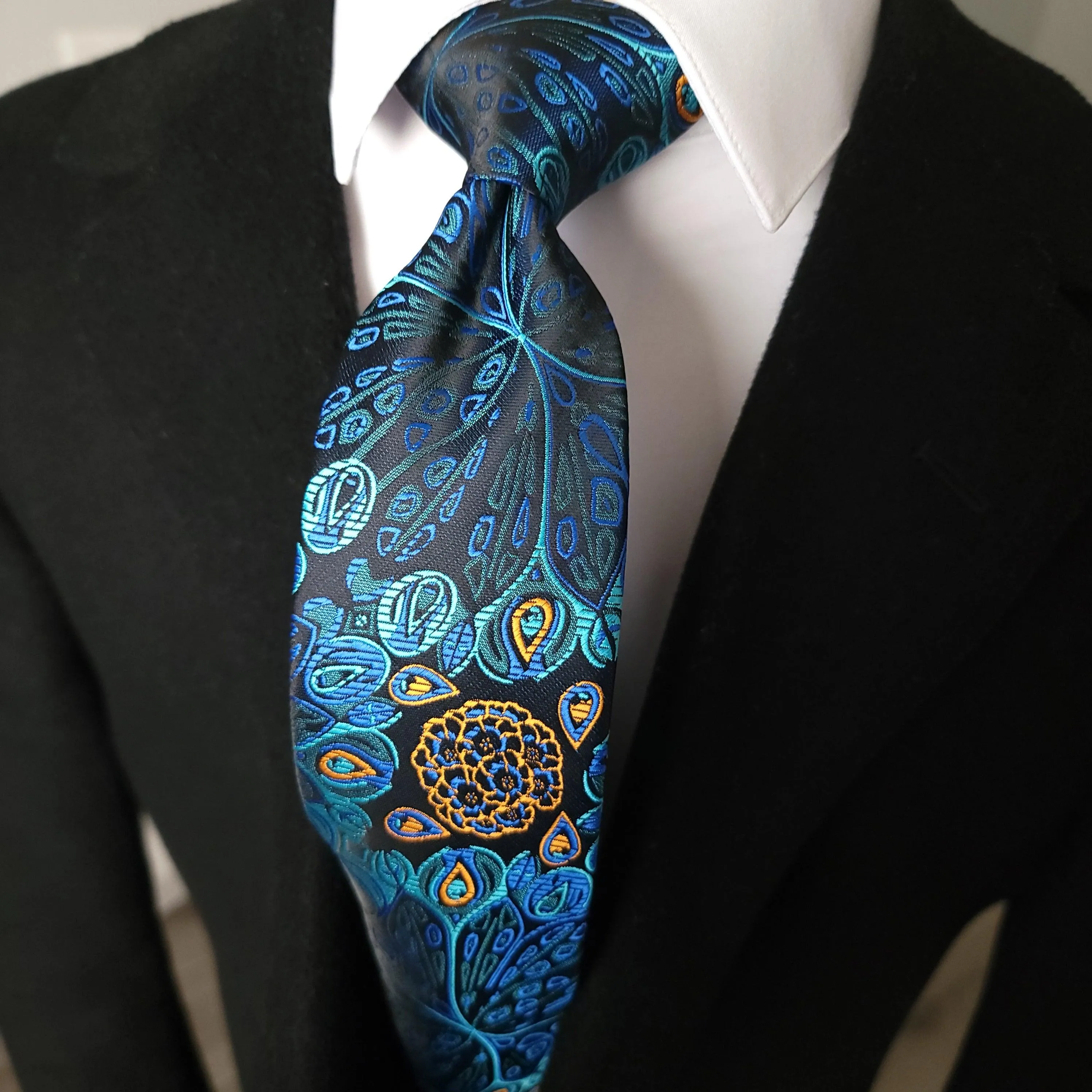 Blue Paisley Floral Silk Tie Pocket Square Cufflinks Set