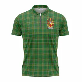 Burke Irish Clan Tartan Zipper Polo Shirt with Coat of Arms