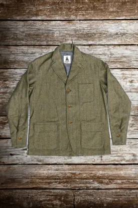 Captain Santors - Herringbone Lawyer Jacket in muted military green with rust stripes