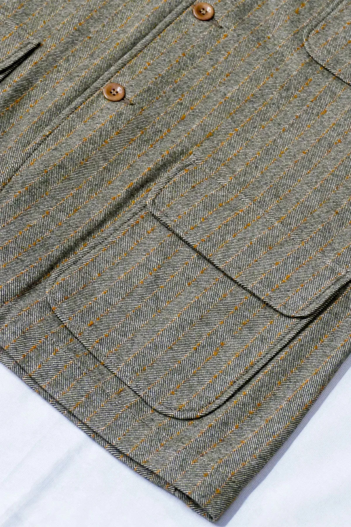 Captain Santors - Herringbone Lawyer Jacket in muted military green with rust stripes