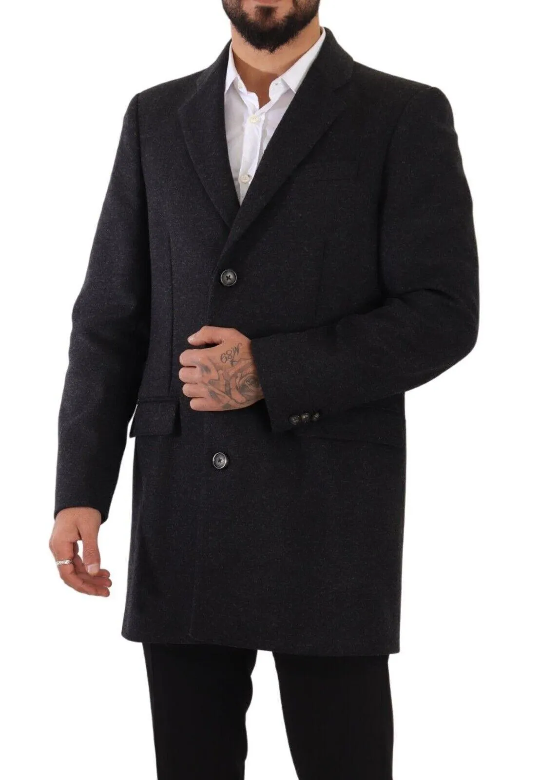 Dolce & Gabbana Dark Gray Wool Over Trench Coat Men Jacket