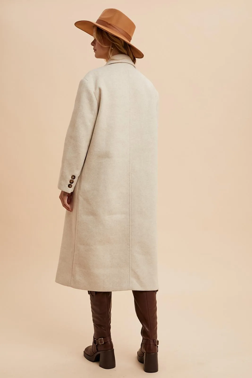 Double Breasted Lapel Duster Coat - Almond