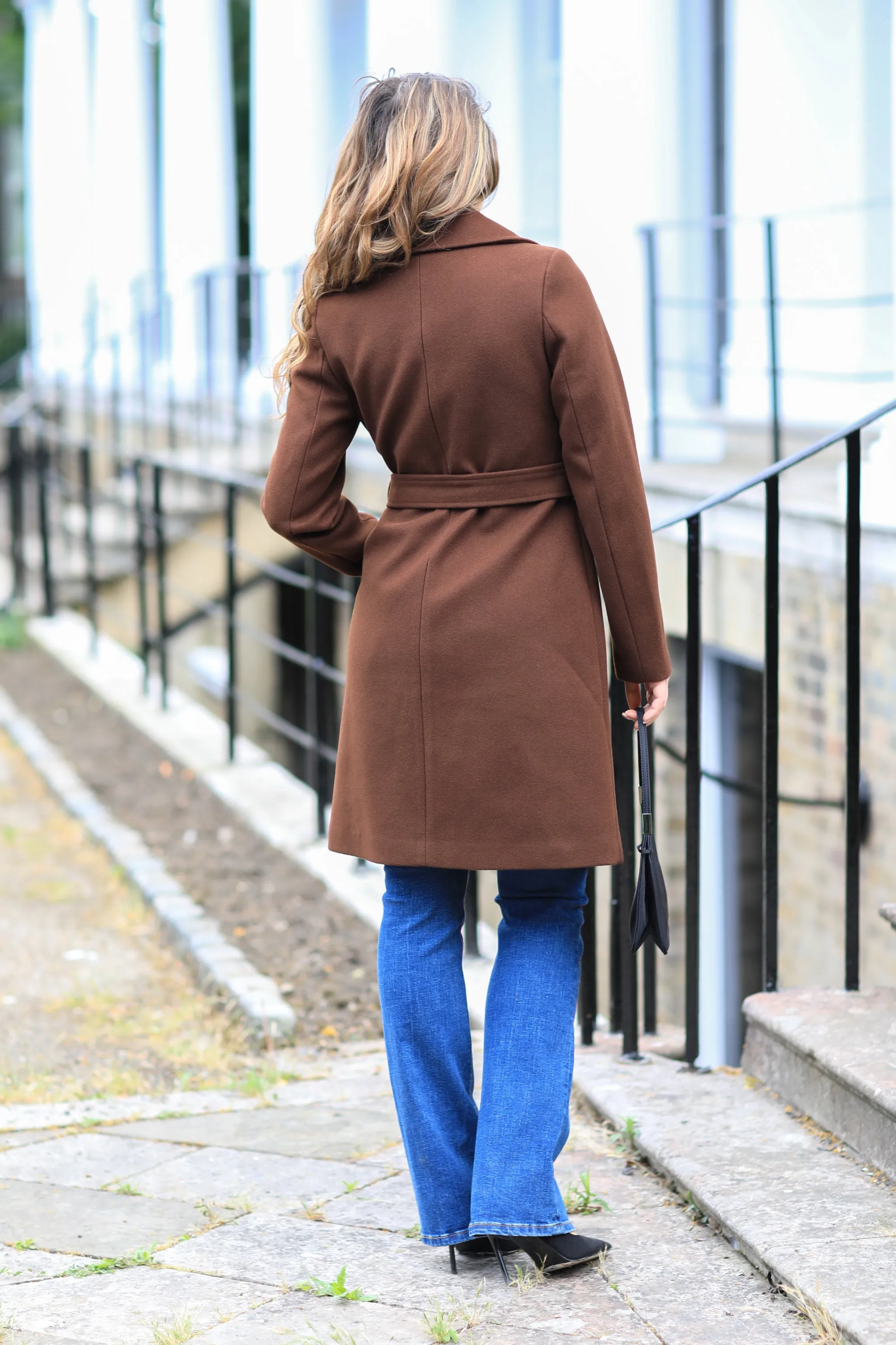 Double Second Wool Blend Collared Wrap Coat