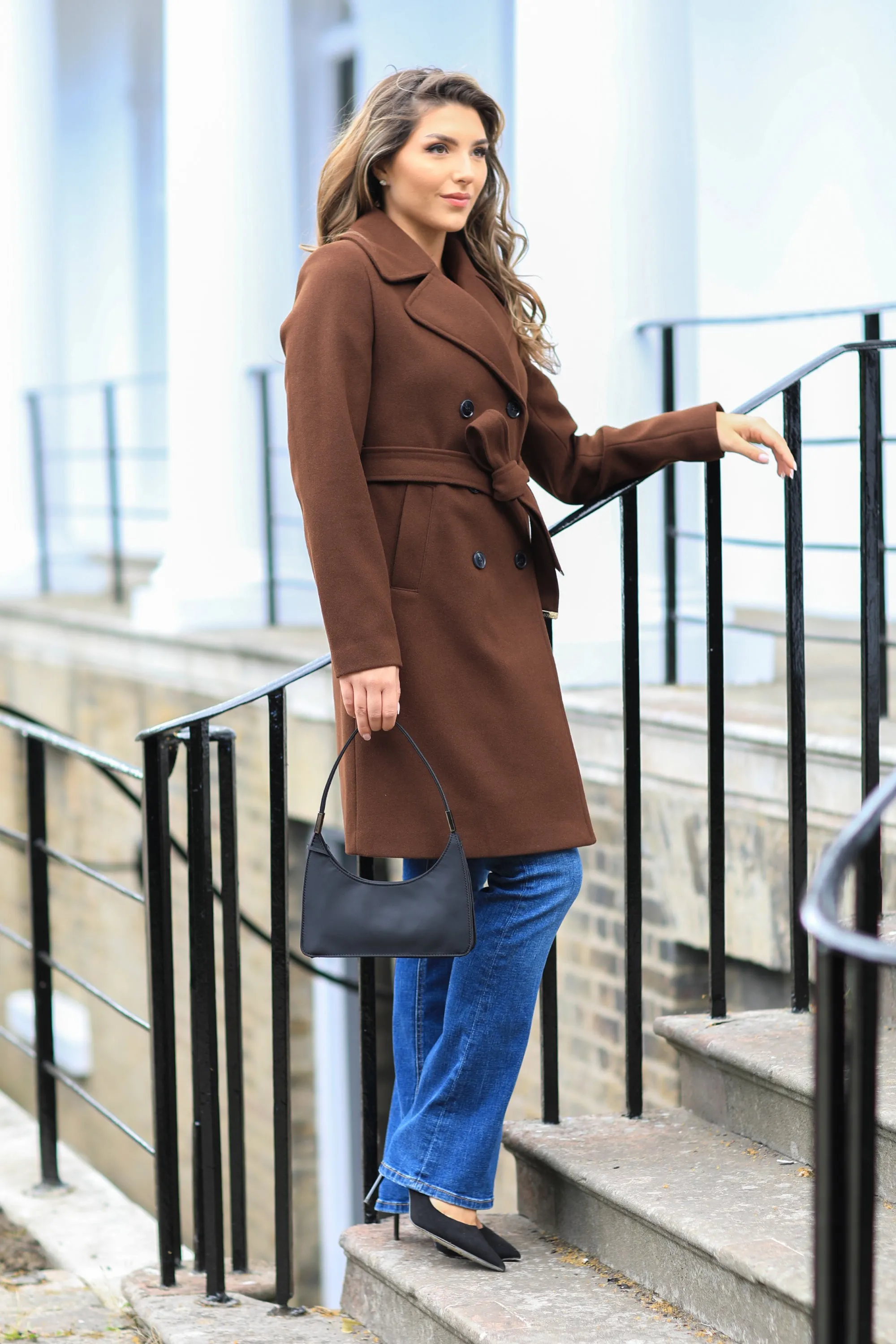 Double Second Wool Blend Collared Wrap Coat