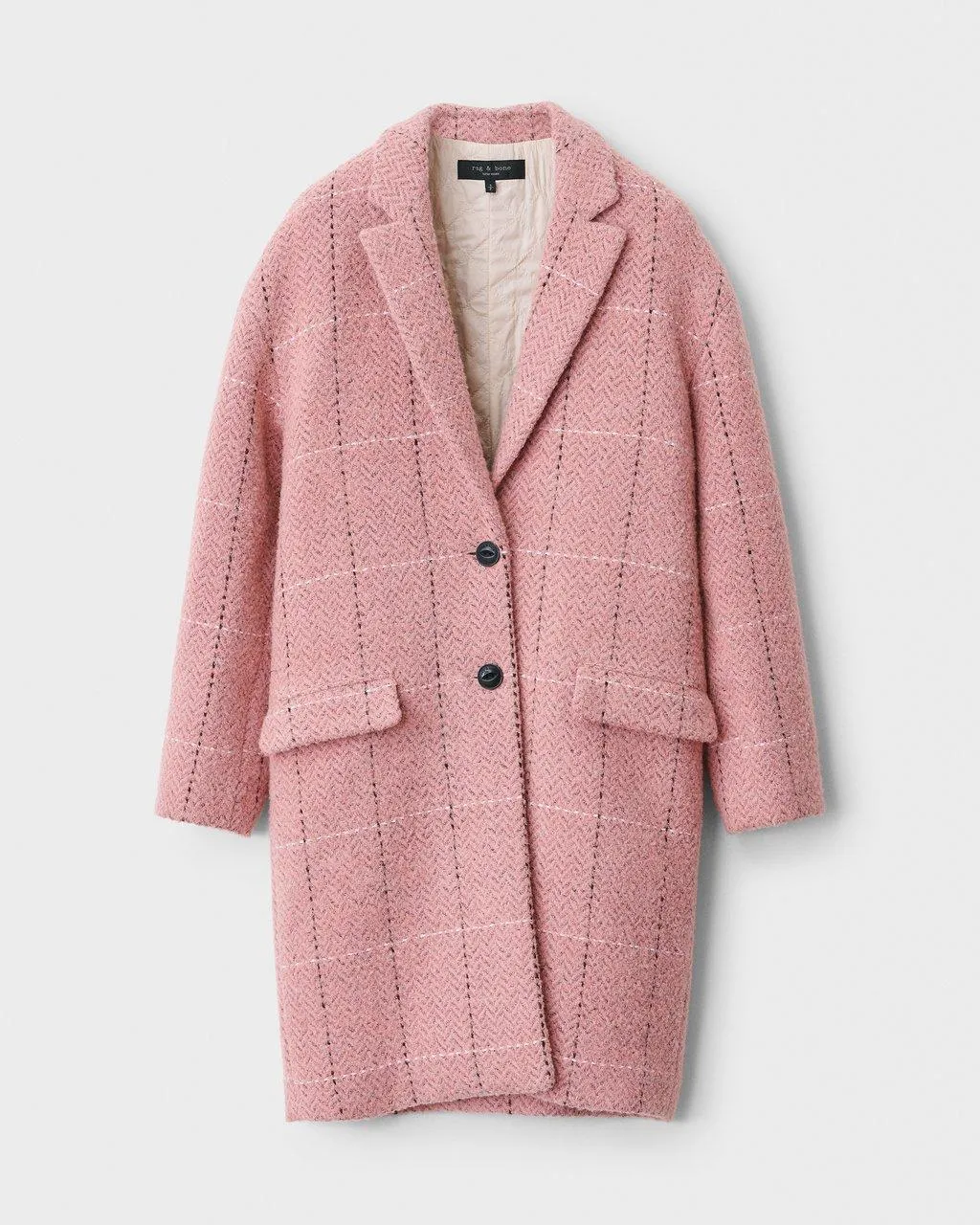 Estelle Cocoon Wool Blend Check Coat - Pink Multi