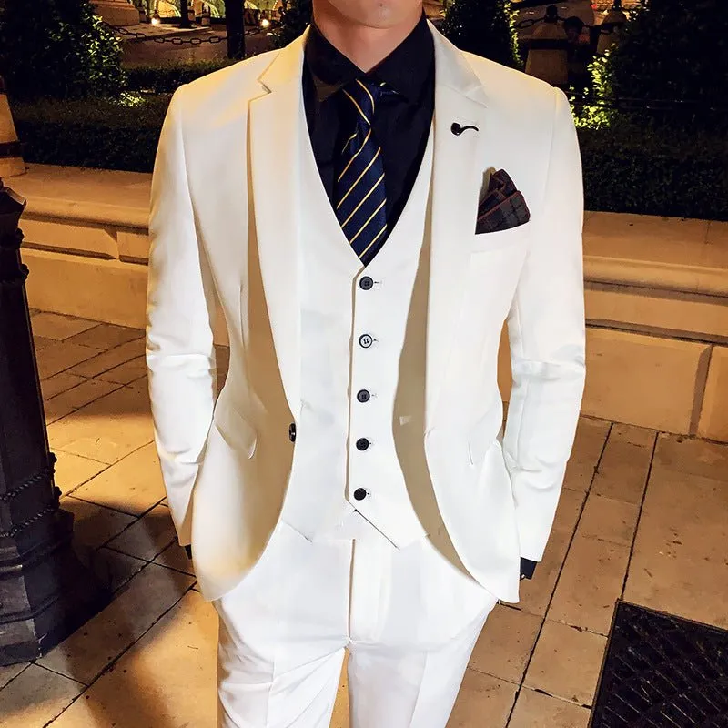 Foreign Trade Wholesale Korean Version New Men's Suit Business Casual Groom Best Man Dress Three-piece Men's White Suit