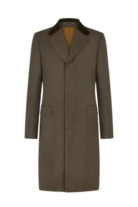 Green Covert Coat With Velvet Collar Overcoat