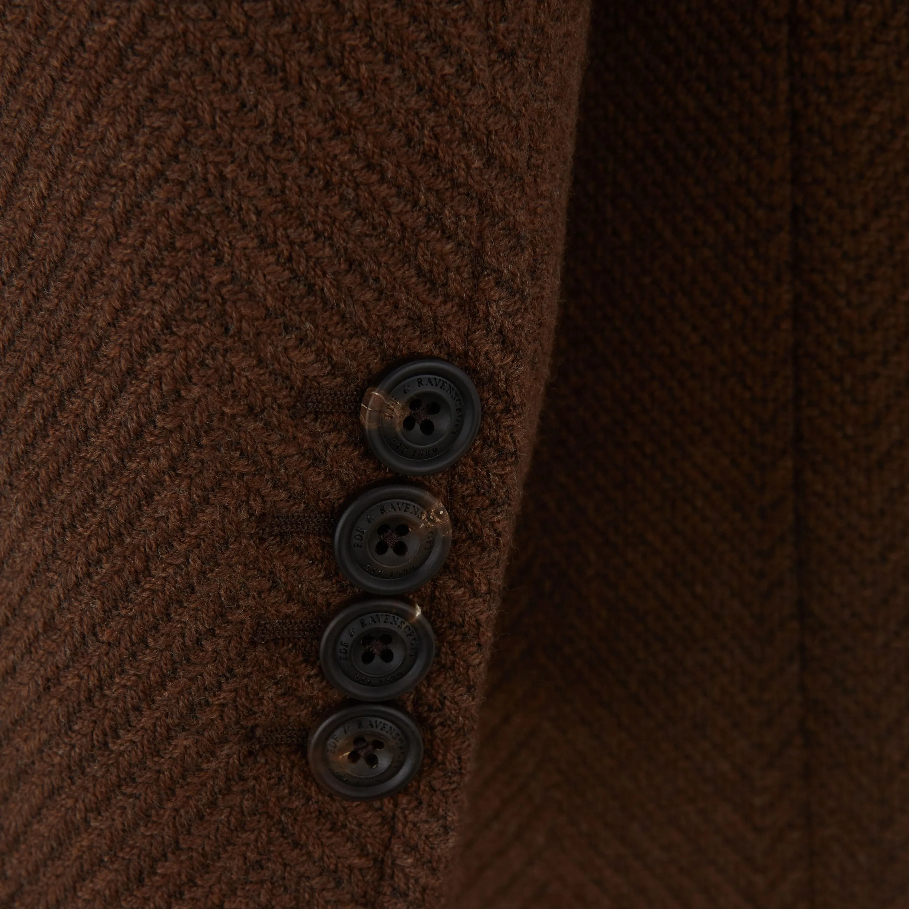 Halesworth Brown Textured Herringbone Wool Double Breasted Coat