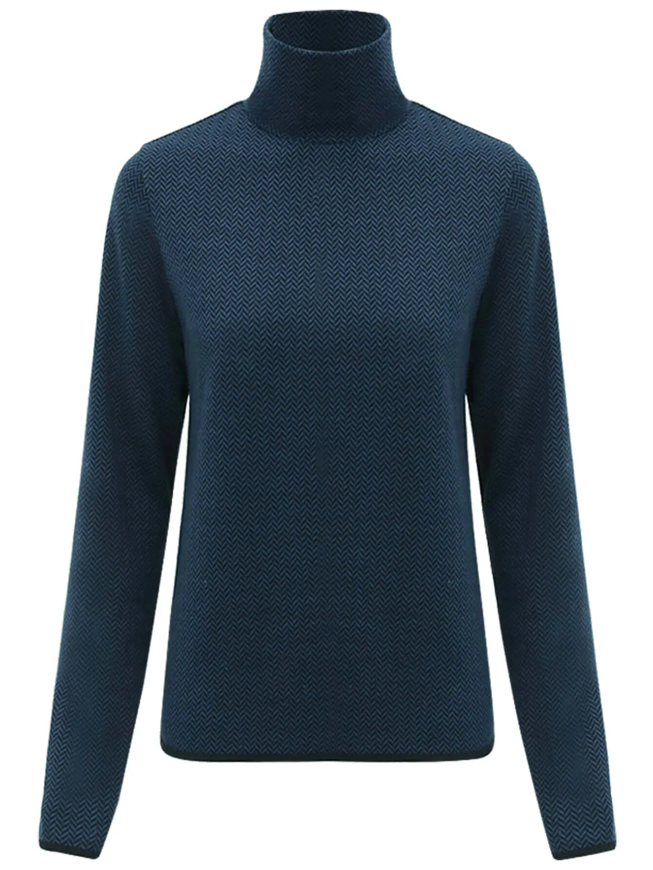 Herringbone High Neck Knit Top in Navy