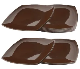 Kuber Industries Square Plastic Microwave/Dishwasher Safe Dinner Plates Set for Families, Parties, Daily Use, Set of 9 (Brown), Standard (HS39KUBMART022299)