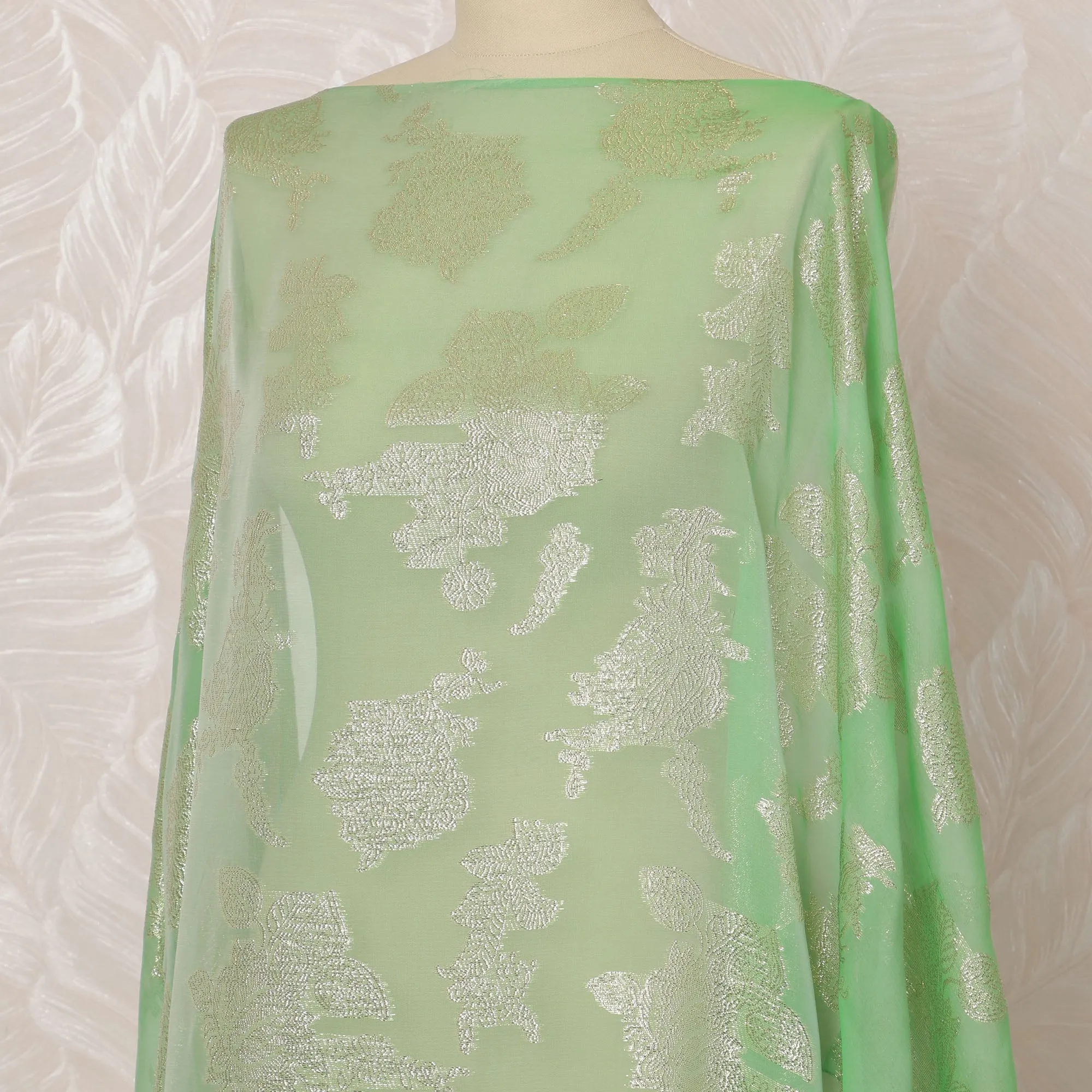 Light Green Somali Silk Chiffon Dirac Fabric with Metallic Lurex, 3.5 Meters, 140 cm Width-D20873