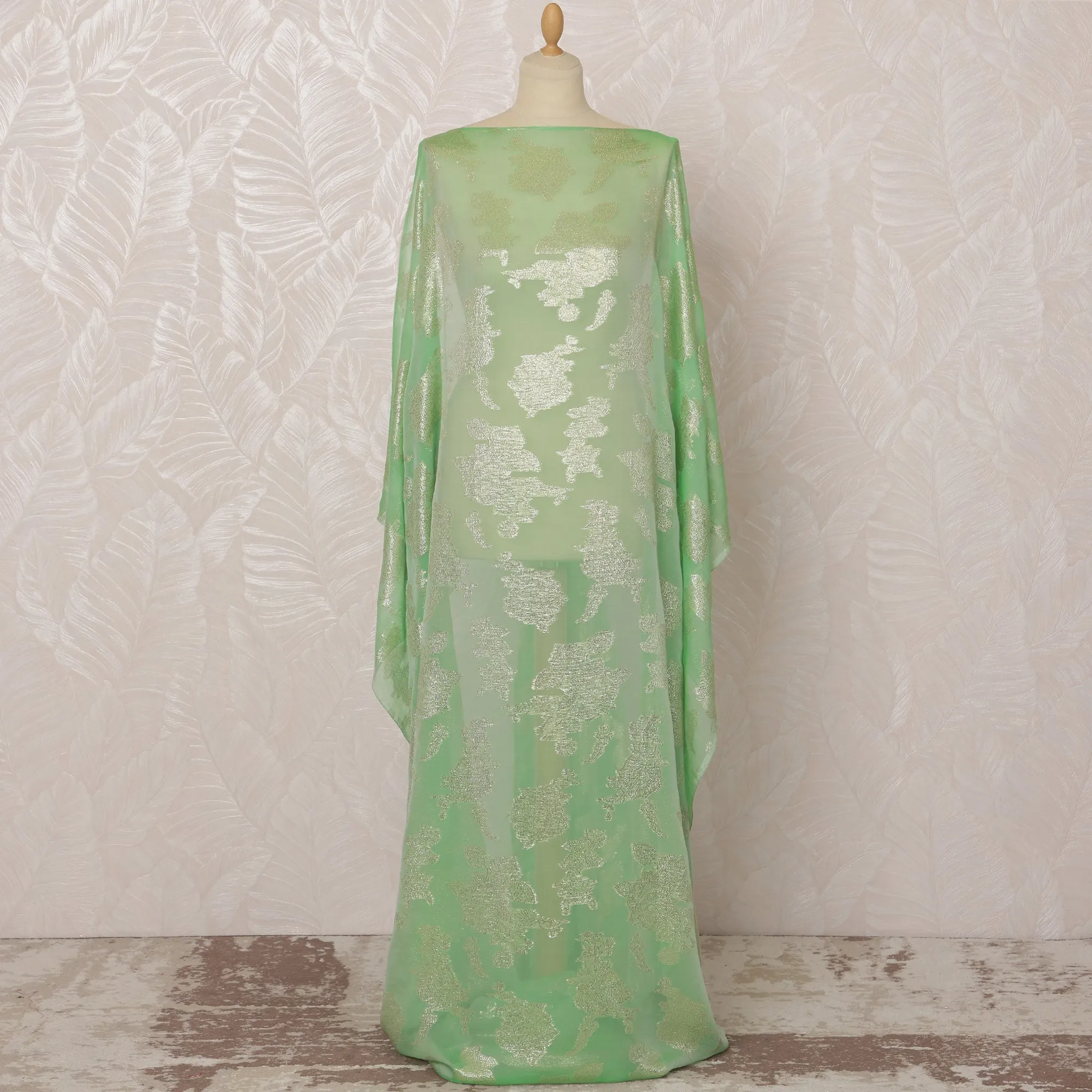 Light Green Somali Silk Chiffon Dirac Fabric with Metallic Lurex, 3.5 Meters, 140 cm Width-D20873