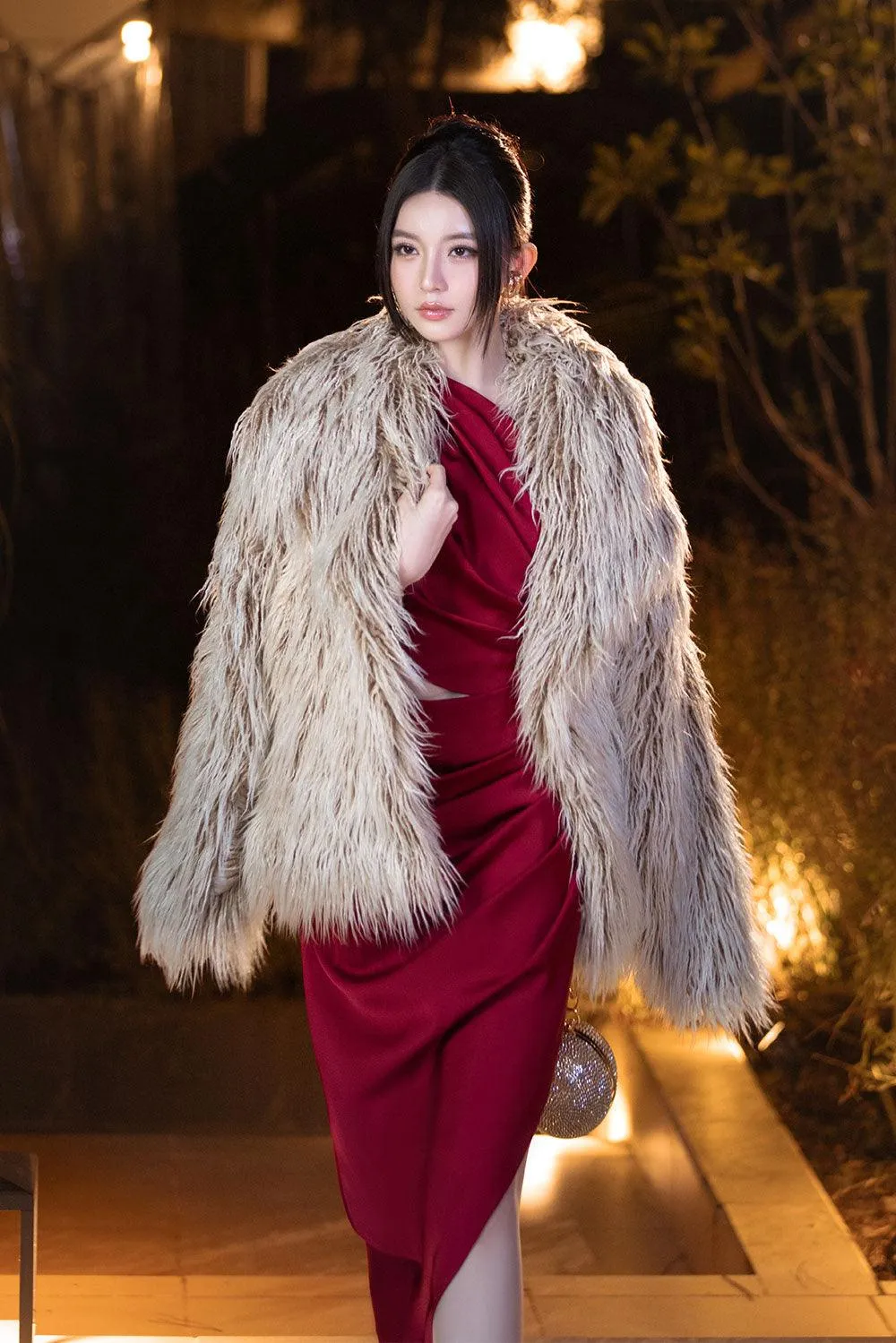 Luix Straight Long Sleeved Faux Fur Coat