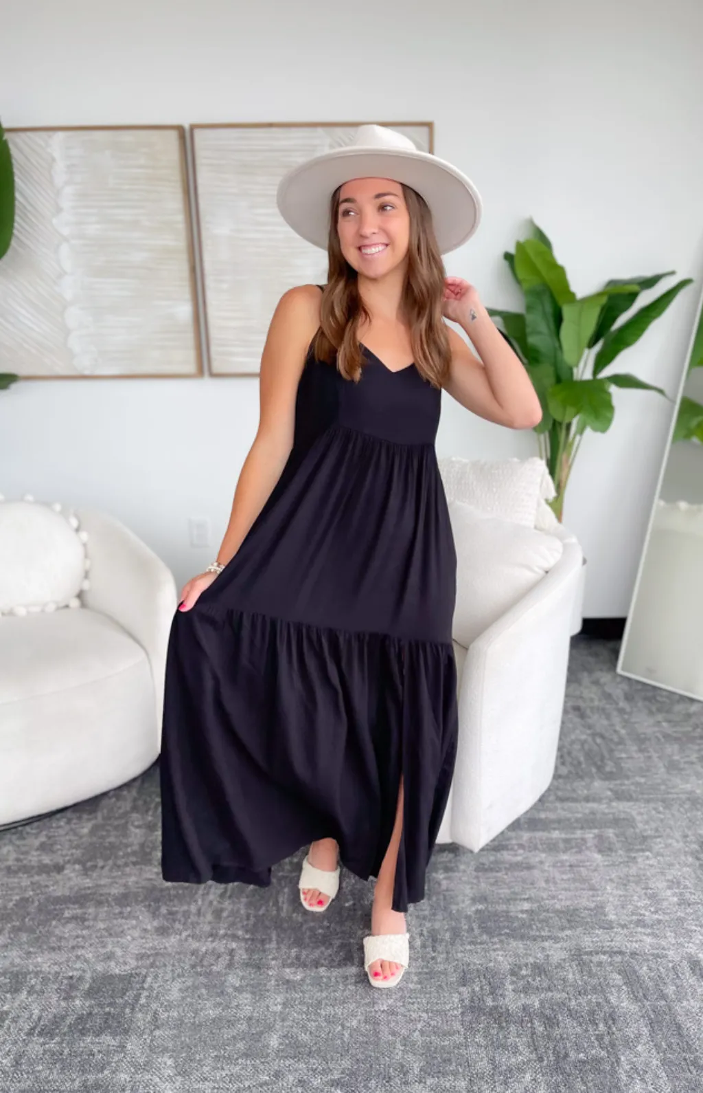 Makenna Tiered Black Maxi Dress