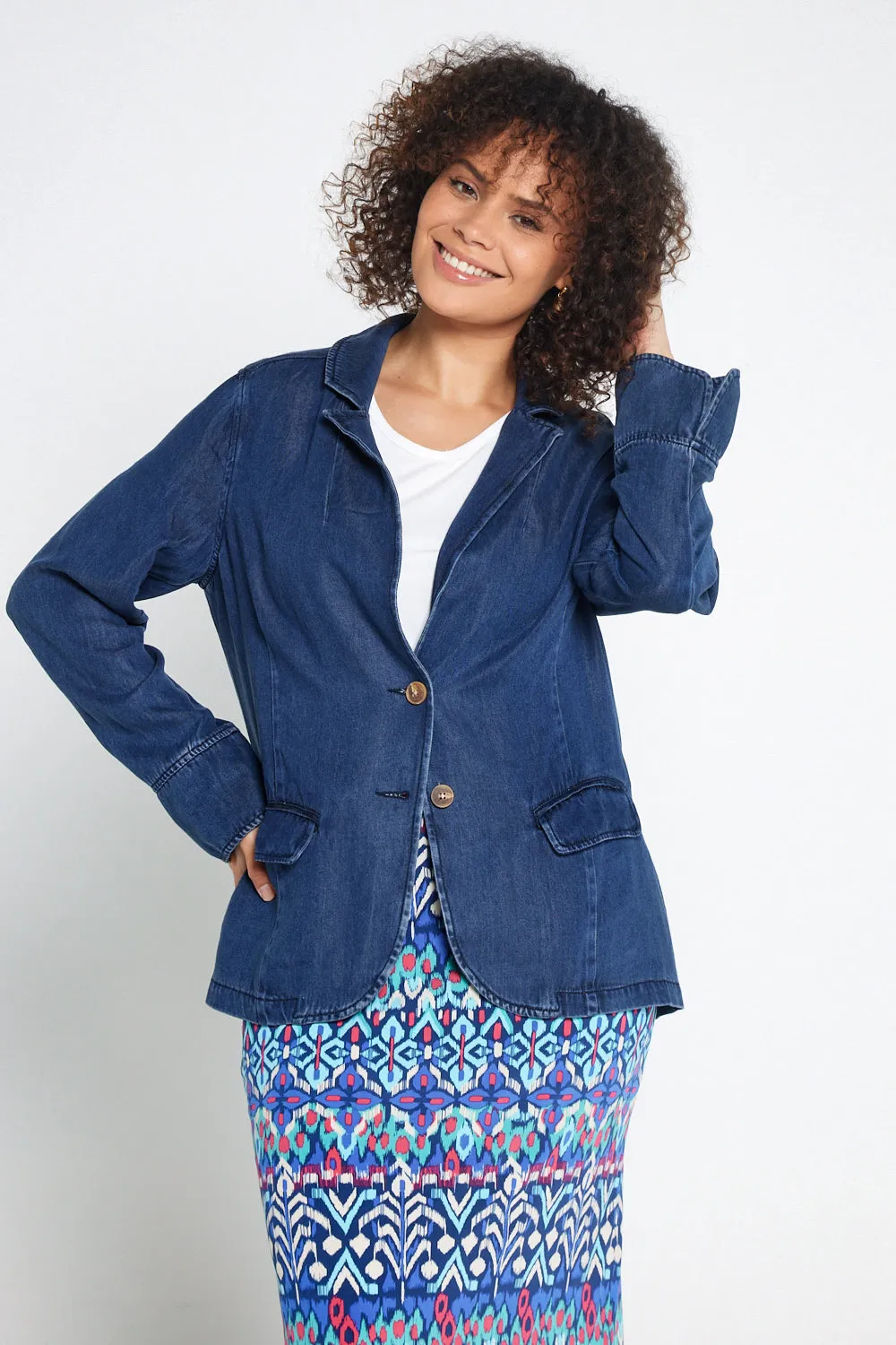 Melba Lyocell Denim Blazer - Dark Rinse