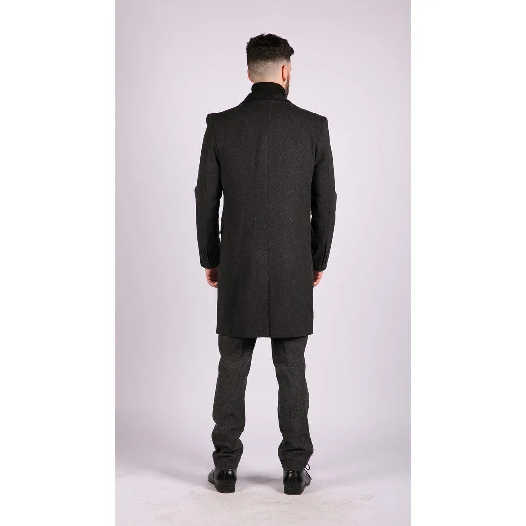 Mens 3/4 Long Overcoat Jacket Herringbone Tweed Coat Peaky Blinders Fit