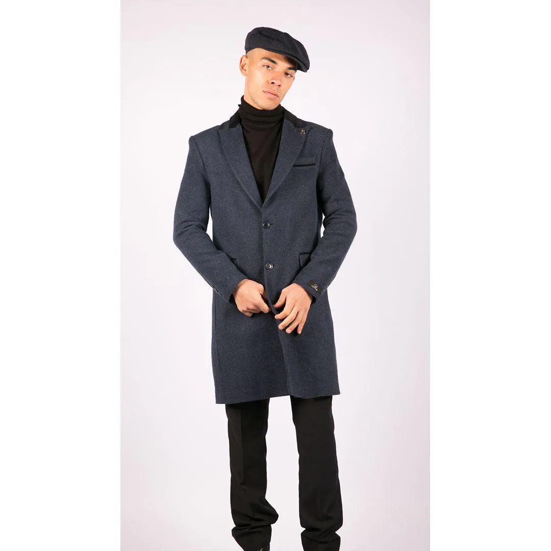 Mens 3/4 Long Overcoat Jacket Herringbone Tweed Coat Peaky Blinders Fit