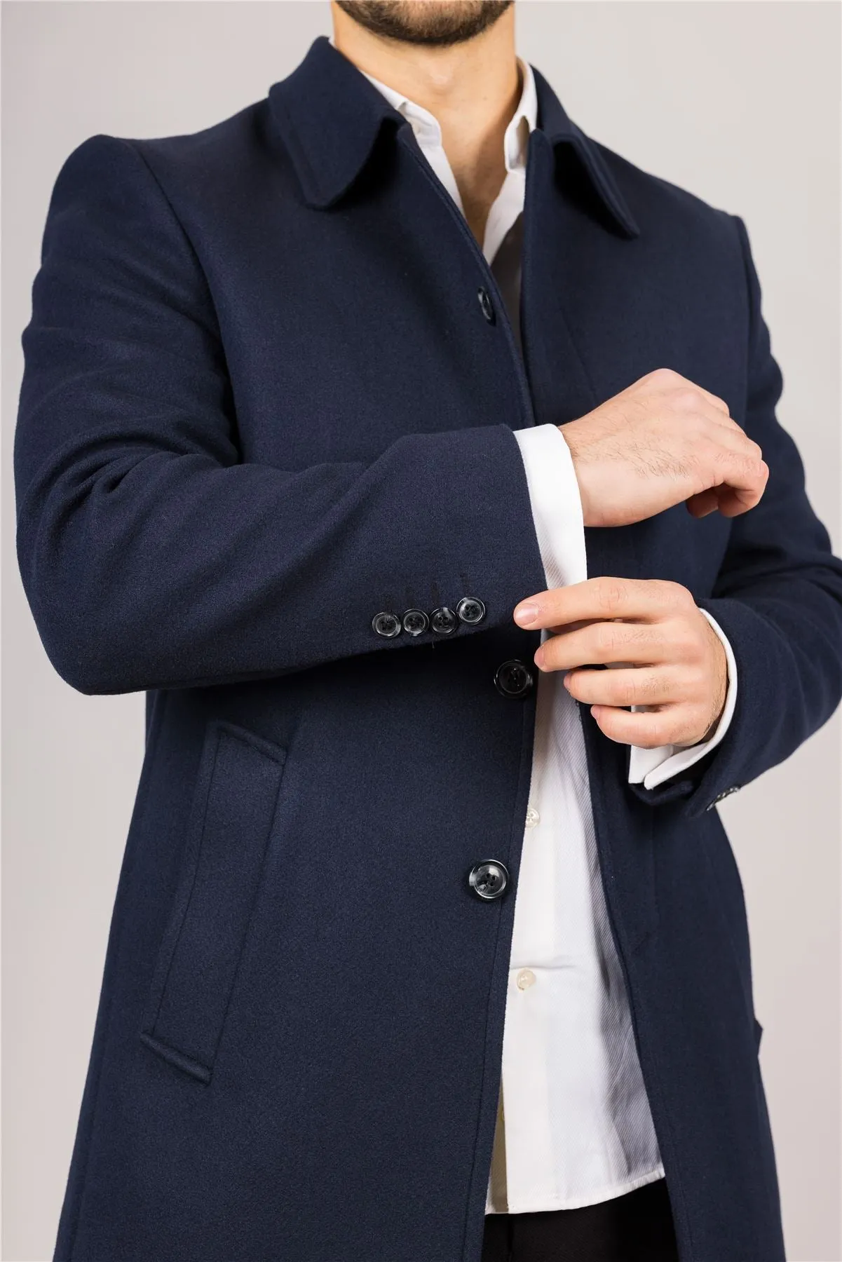 Men's Overcoat Classic Collar Wool Blend Classic Trench Coat Winter Jacket