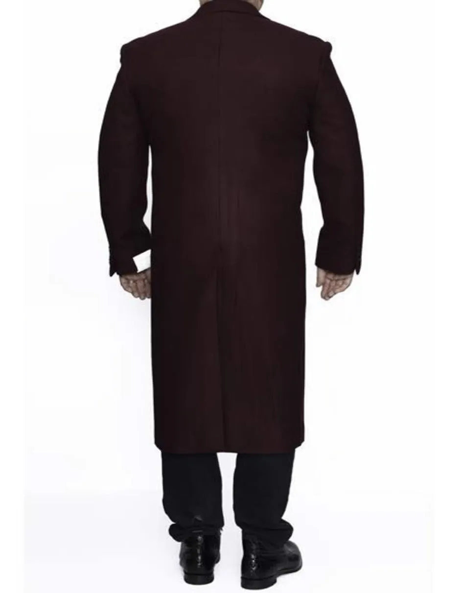 Mens Overcoat - Topcoat For Men - Winter Fabric - Long men's Dress Topcoat - Winter coat 4XL 5XL 6XL Burgundy ~ Wine ~ Maroon Big and Tall Large Man ~ Plus Size Three Button Overcoat