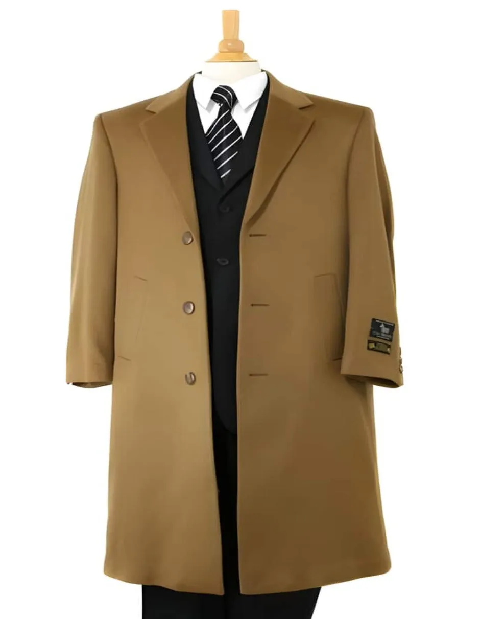 Mens Overcoat - Topcoat For Men - Winter Fabric - Long Wool Winter Dress Knee Length Coat Men's Dress Coat Luxurious Soft Men's Overcoat Finest Cashmere Blend &Wool Full Length Dark Camel ~ Khaki Long Men's Dress Topcoat - Winter Coat