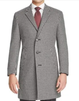 Mens Overcoat - Topcoat For Men - Winter Fabric - Mens Black White Houndstooth Wool men's Overcoat - Mens Topcoat