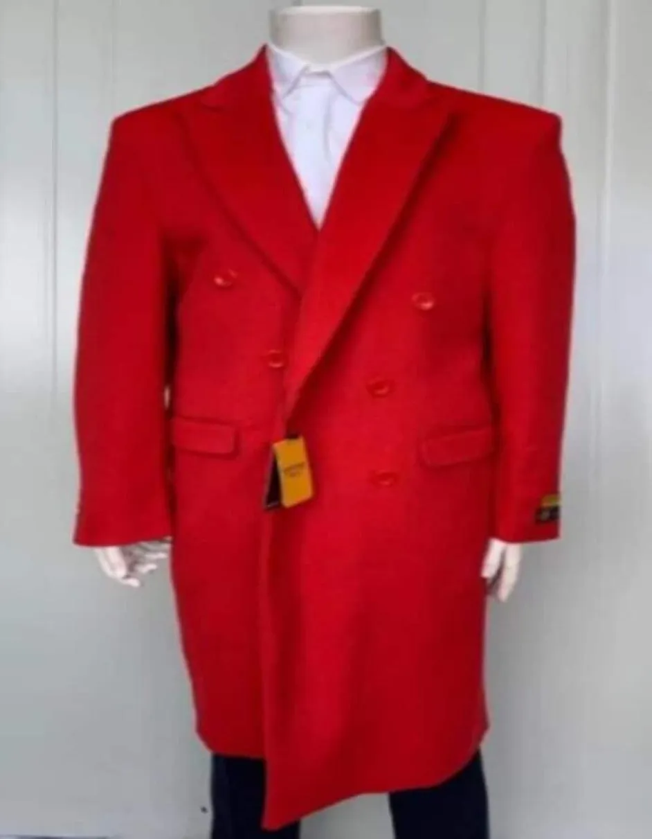 Mens Overcoat - Topcoat For Men - Winter Fabric - Mens Double Breasted Wool Fabric Coat Red Overcoat