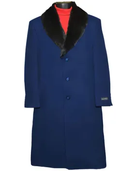 Mens Overcoat - Topcoat For Men - Winter Fabric -Men's Dress Coat (Removable ) Fur Collar 3 Button Wool Full Length Overcoat ~ Long men's Dress Topcoat - Winter coat 65% Wool Full Length Fabric Also Navy Blue