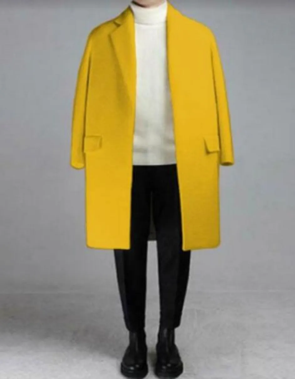 Mens Overcoat - Topcoat For Men - Winter Fabric - Mens Yellow Overcoat - Three Quarter Length