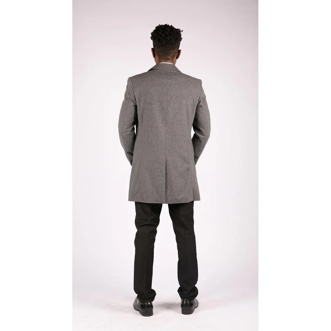 Mens Smart Casual 3/4 Wool Overcoat Jacket Herringbone Tweed 3 Button Coat