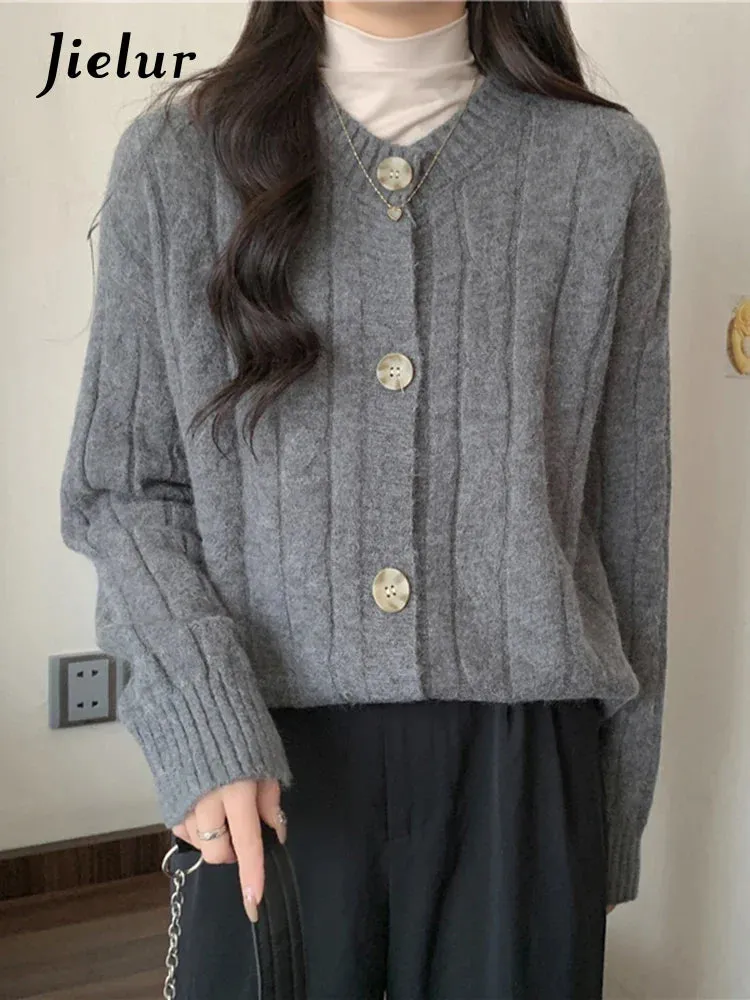 Metaversmall Vintage Knitwear Women's Sweaters Autumn Winter Japanese Style Loose Long Sleeve Thickened Gray Cardigan Sweater Coat