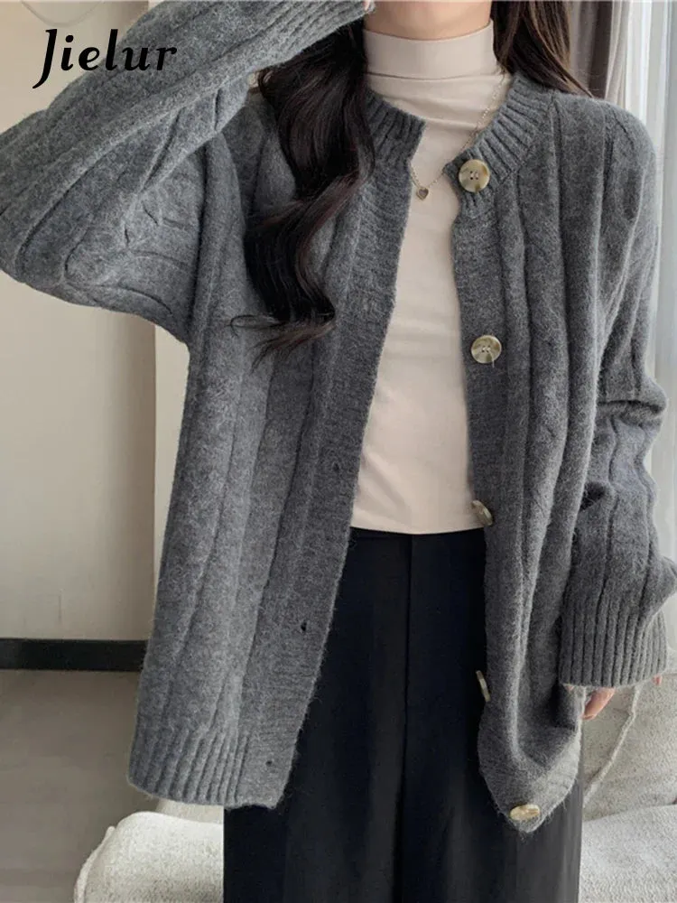 Metaversmall Vintage Knitwear Women's Sweaters Autumn Winter Japanese Style Loose Long Sleeve Thickened Gray Cardigan Sweater Coat