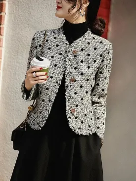 Metaversmall Vintage V-neck Korean Style Tweed Women's Wool Short Jacket: Classic and Elegant High Street Fashion for Autumn Winter