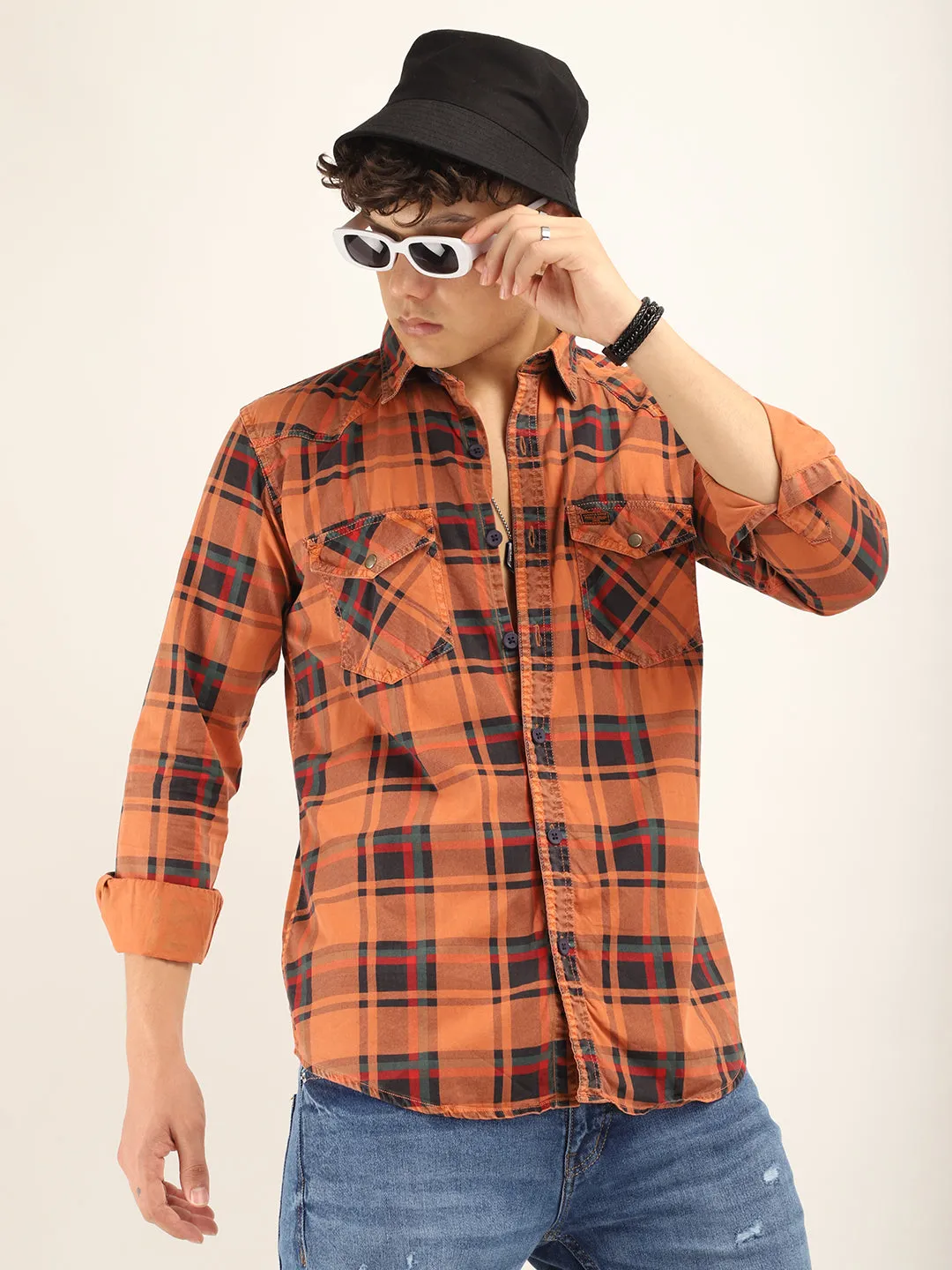 Modest Check Orange Shirt