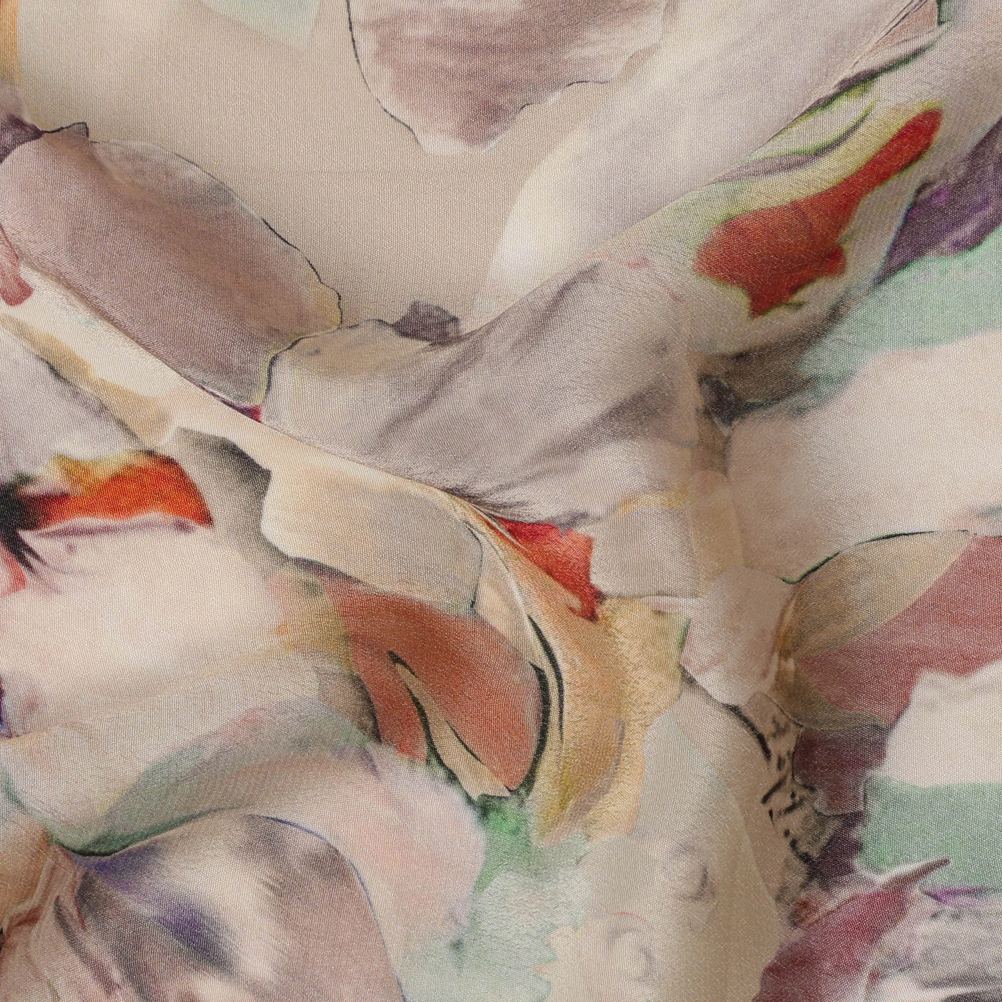 Multicolor Beige Viscose Digital Printed Fabric with Abstract Design, 110 cm Width-D21299