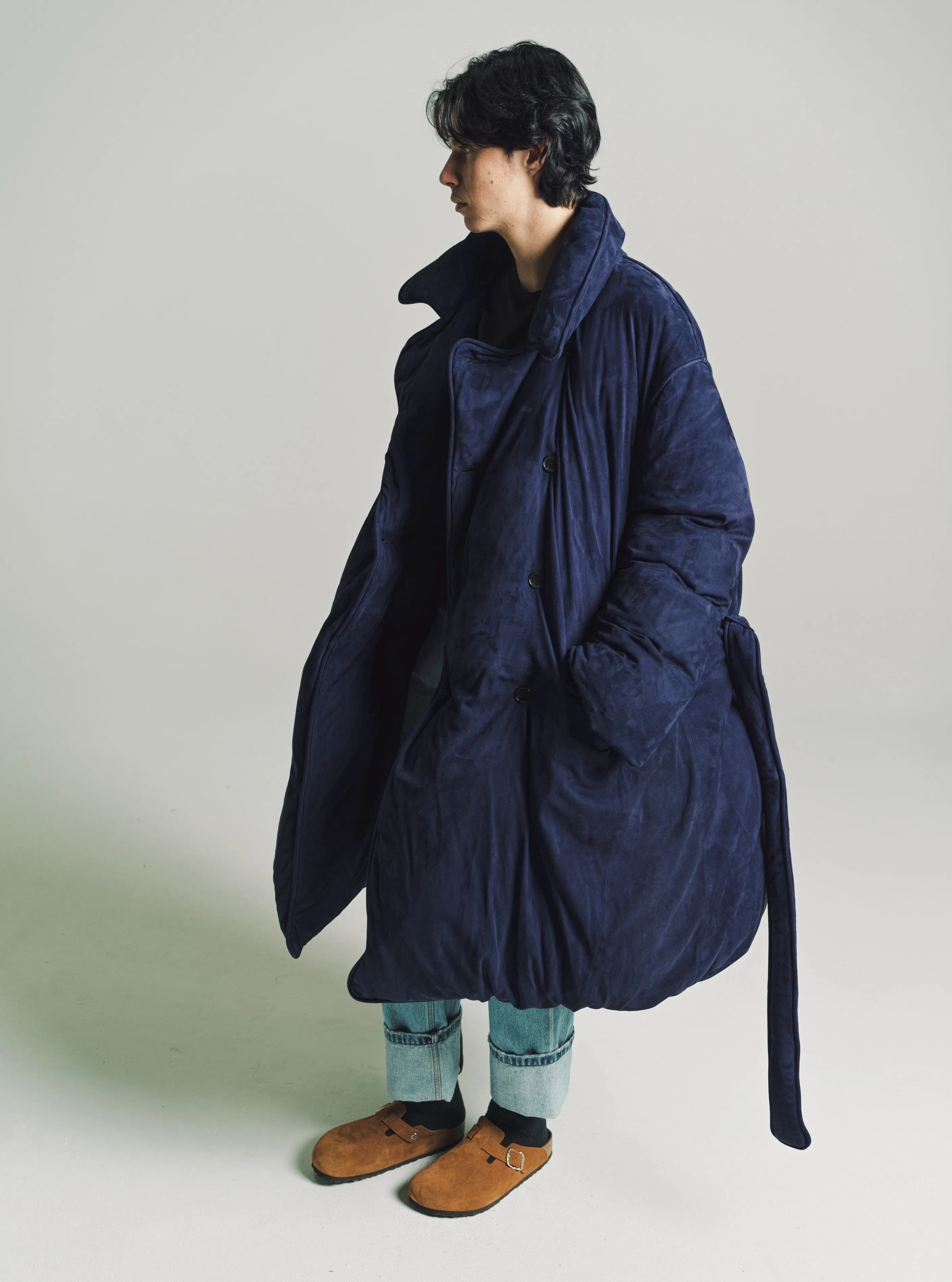 Navy Blue Suede Padded Coat