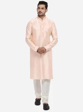 Pastel Peach Kurta Set with Pastel Peach Bandhgala Jacket | Azania