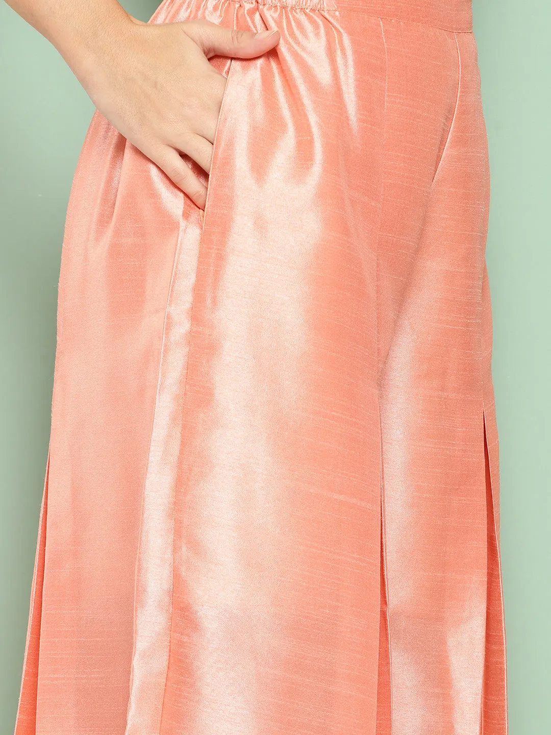 Peach Self Design Coat with Palazzos