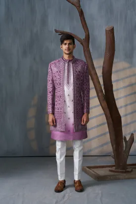 Purple Jacket With Geometric Motif And Kasab Work