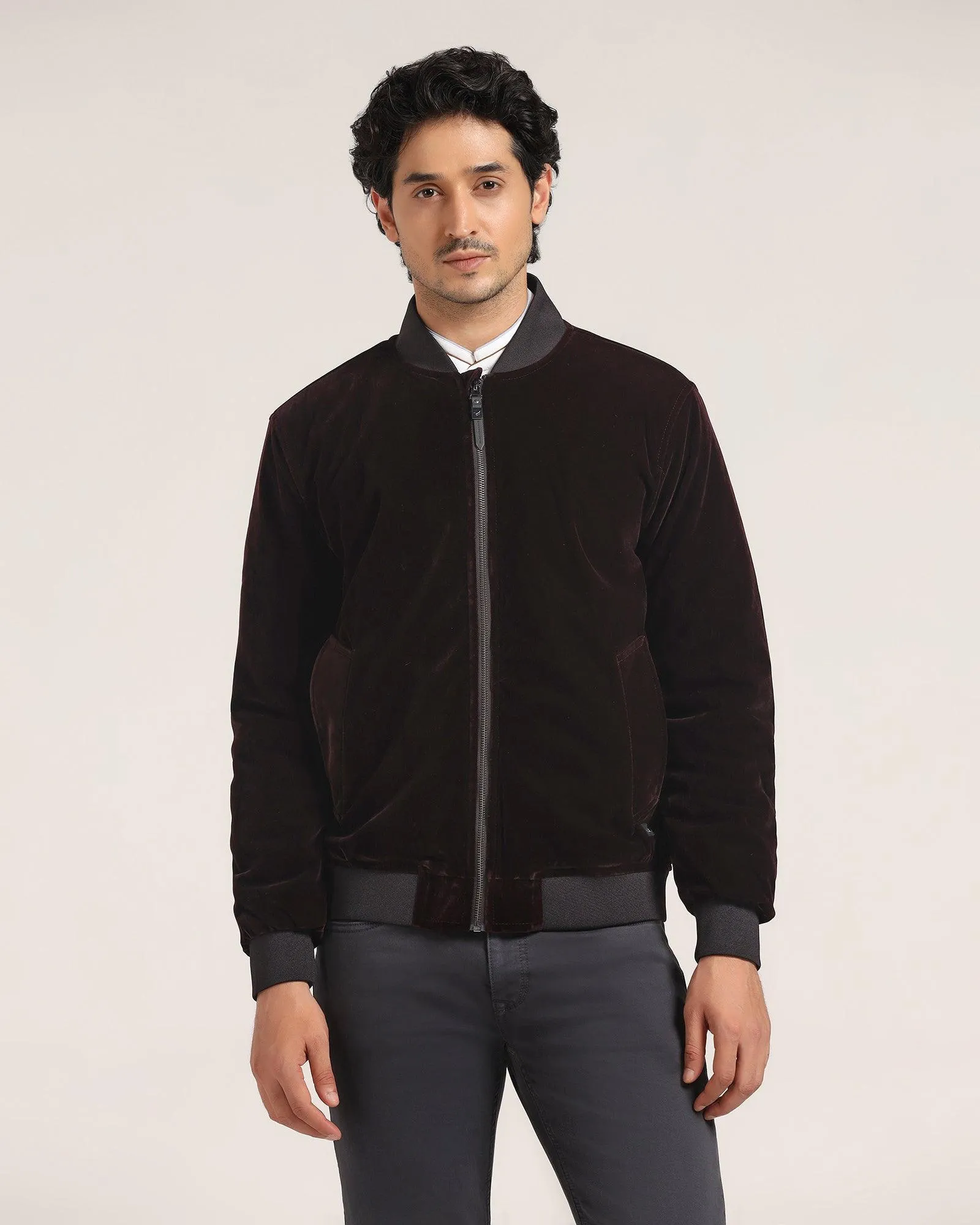 Purple Solid Zipper Jacket - Adan