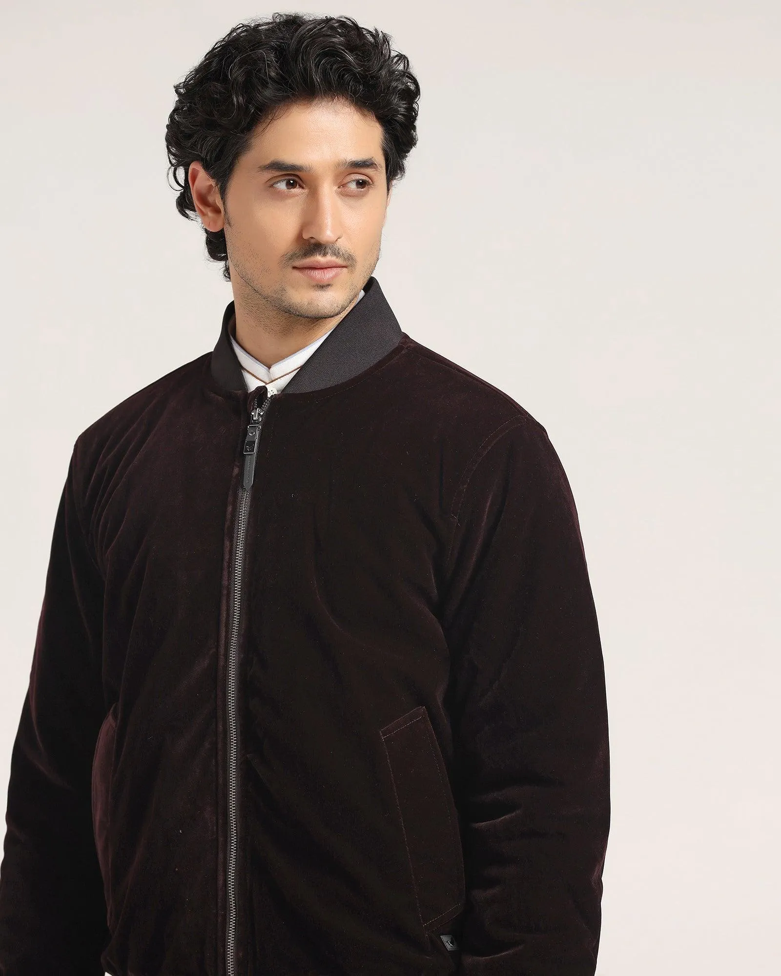 Purple Solid Zipper Jacket - Adan