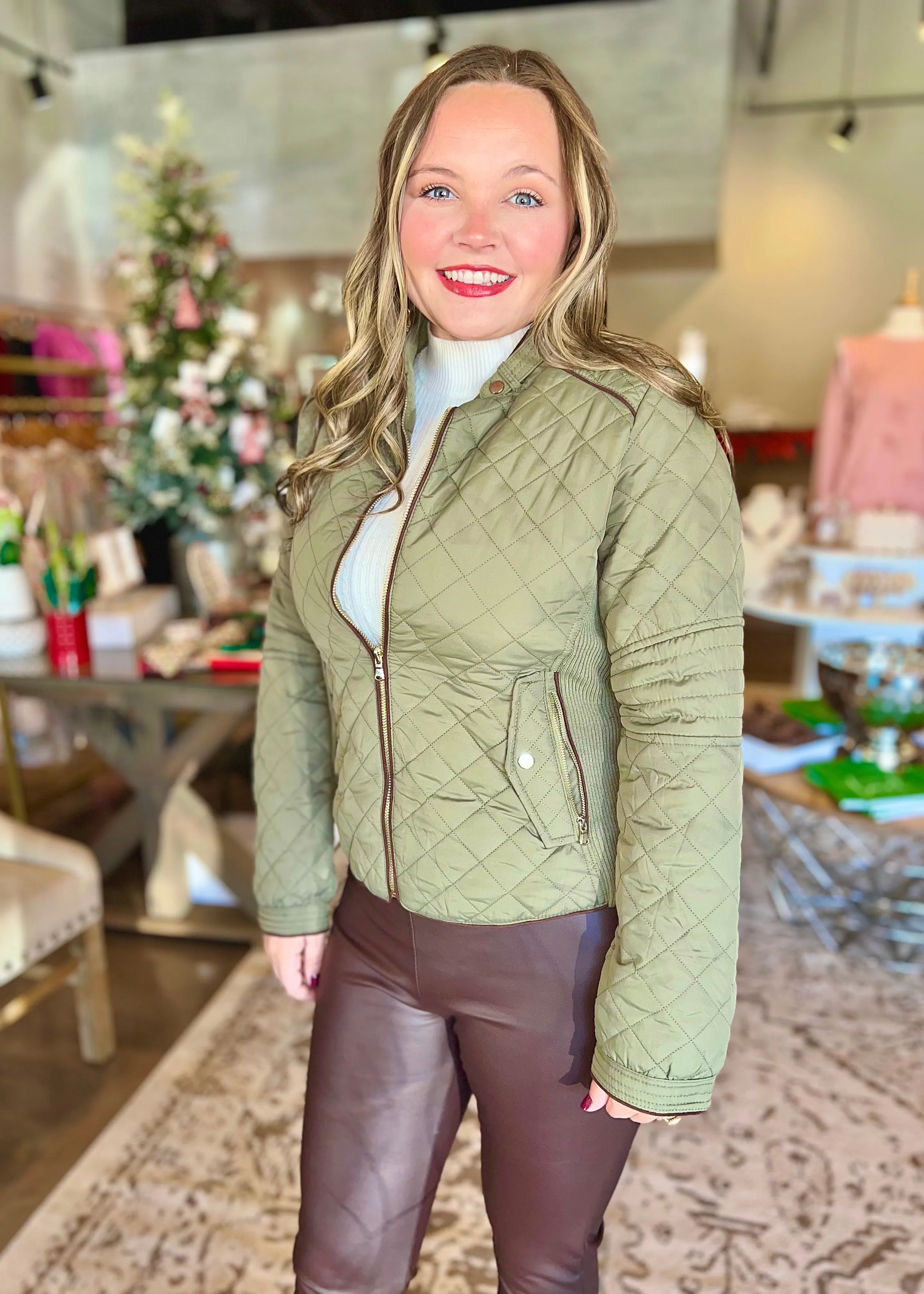 Quilted Jacket-Olive