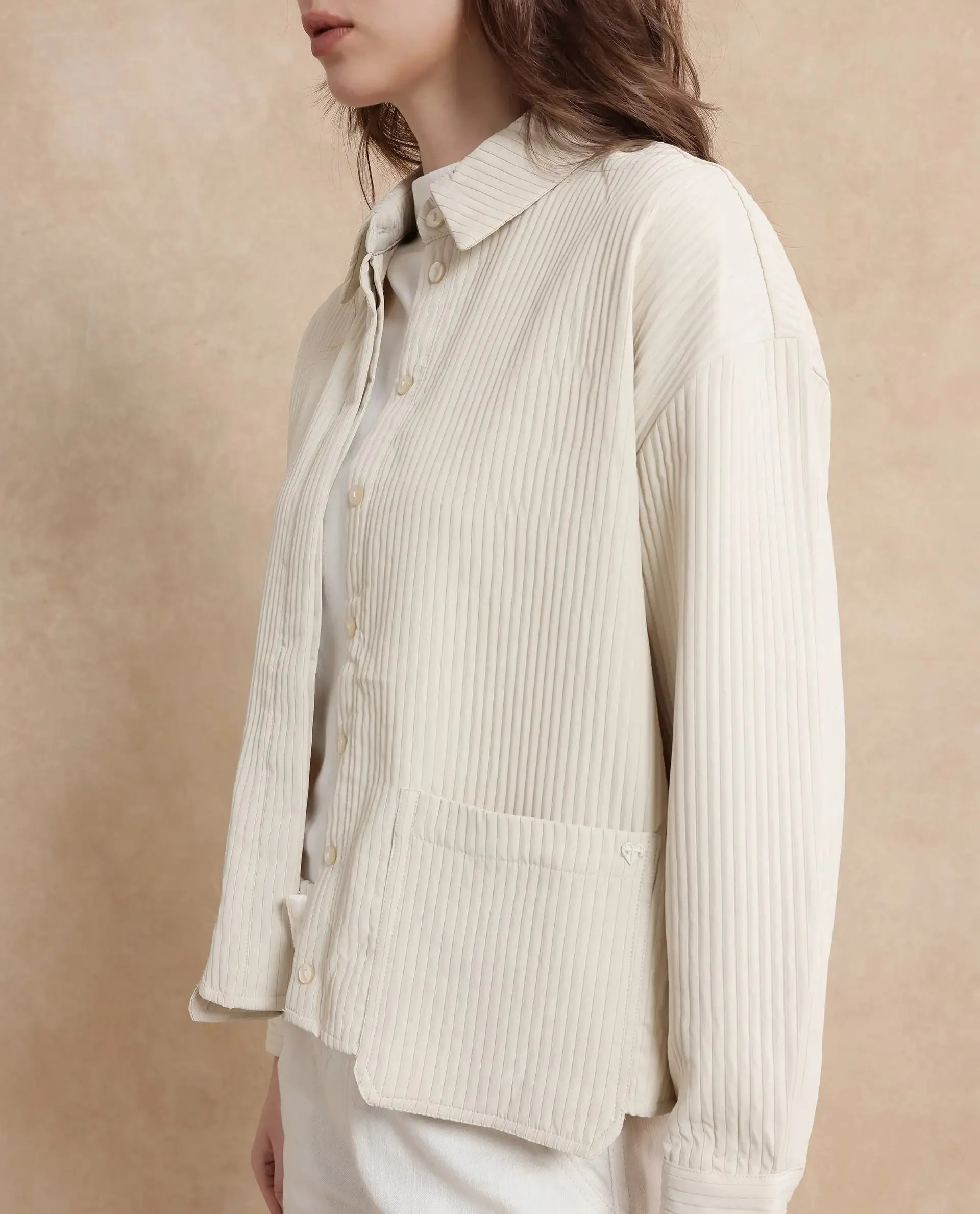 Rareism Women Albury Off White Plain Jacket