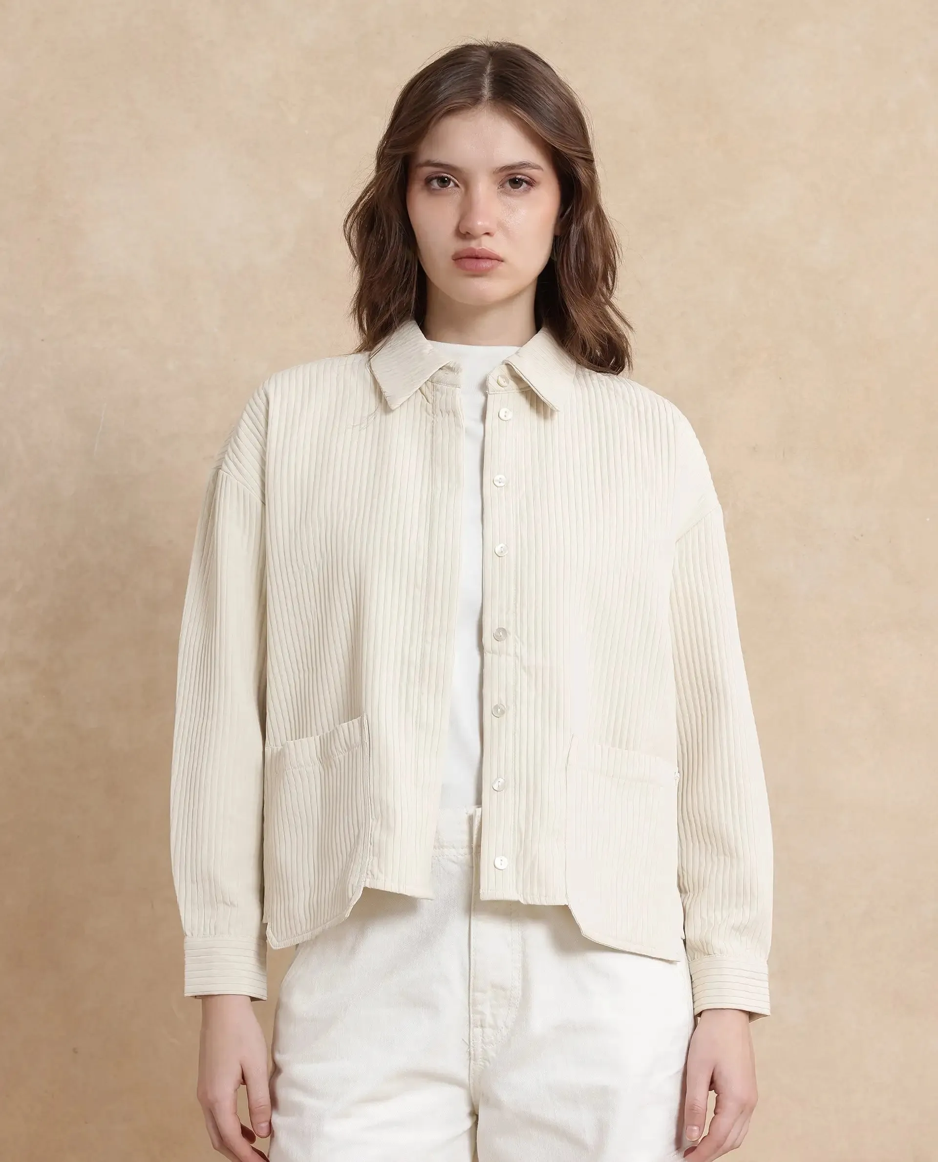 Rareism Women Albury Off White Plain Jacket