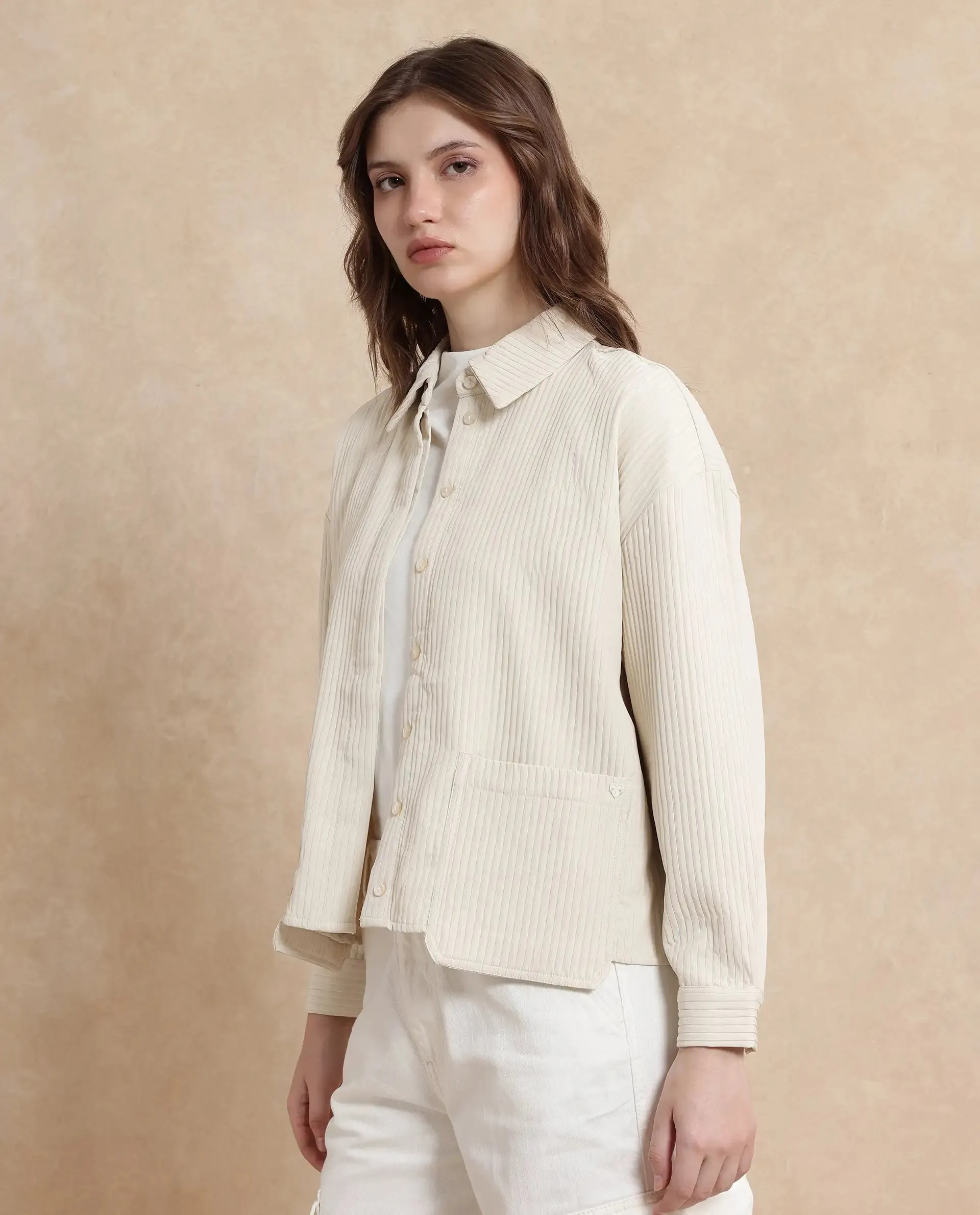 Rareism Women Albury Off White Plain Jacket