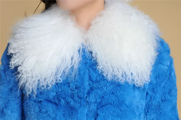 Real Rabbit fur coat fox fur collar and cuff jacket overcoat womens' garment winter coat FS13066